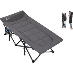 Sportneer Camping Cots for Adults, Sleeping Cot with Cushion Max Load 450 LBS Heavy Duty Folding Camping Sleeping Cot with Padded for Camping Tent Office Sleep Over (Grey, 79" Lx31 Wx20 H)