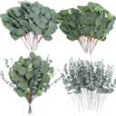 Hoteam 120 Pcs 3 Kinds Greenery Stems Silver Dollar Eucalyptus Stems Mixed Artificial Leaves Floral for Wedding Vase Flower Arrangement Home Decor