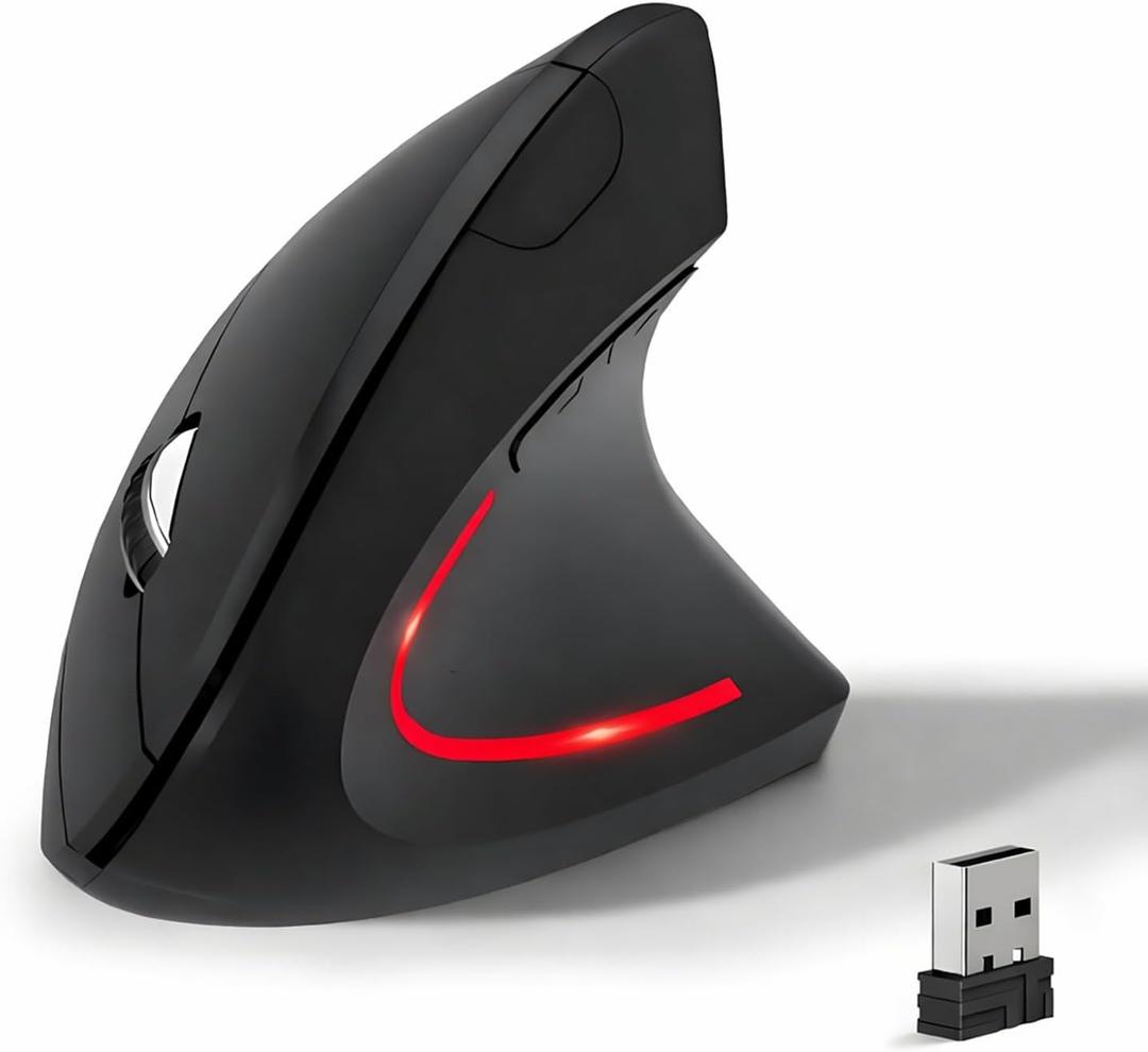KUNSI Left Handed Mouse, 2.4G Wireless Left Handed Ergonomic Mouse with 800/1200/1600 Adjustable DPI, 6 Buttons Wireless Vertical Mouse for MacBook/Laptop/PC/Desktop-Black