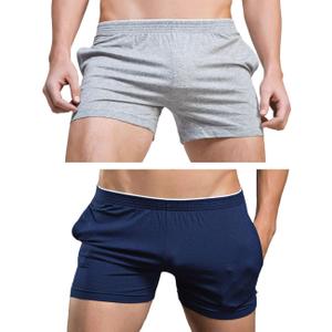 Rexcyril Men's Running Workout Active Shorts Cotton Gym Training Lounge Sleep Bottoms (26-29, 2 Pack (Grey + Navy Blue))