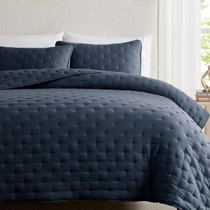 WDCOZY Navy Blue Cloud Twin Size Quilt Set, Tan Lightweight Farmhouse Bedspread, Rustic Country Coverlet, Taupe Camel Soft Bedding, Thin Comforter for All Season - 2 Pieces, 68x90 inches