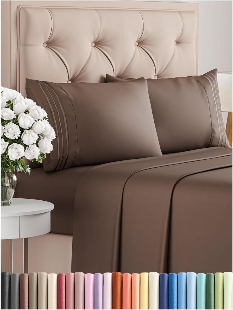 Cal King Size 4 Piece Sheet Set - Comfy Breathable & Cooling Bed Sheets Set - Hotel Luxury Bedding for Women, Men, Kids, Teens, Boys & Girls - Deep Pockets, Ultra-Soft, Wrinkle Free - Oeko-Tex - Brown