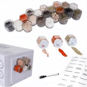 Set of 20 Magnetic Spice Jars for Refrigerator, Glass Small Hexagon Magnet Seasoning Containers with Labels, shaker Lids, Fridge Magnetic Spice Rack Organizer with Jars