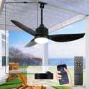 Depuley Outdoor Ceiling Fan with Light: 42 Inch Black Waterproof Gazebo Fans with Lights Outdoor Hanging - Plug in Remote App Control for Patios Indoor Farmhouse Porch - 6 Speed Reversible DC Motor