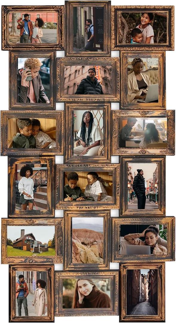J.M.Deco Collage Picture Frames for Wall Decor, 18-Opening Reunion Family Friends Picture Frame Set, 4x6 Photo Frames for Living Room Bedroom, Gallery Puzzle Collage Wall Hanging, Mother's Day Gift, Gold