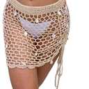 SHENHE Women's Sheer Crochet Hollow Out Shell Swimwear Swimsuit Cover Up Beach Skirt (Medium, Pricot)