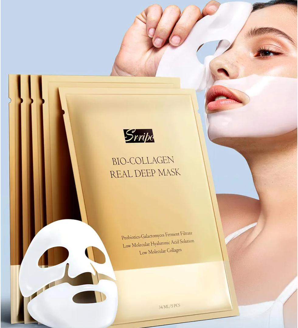 Radiant Glow Collagen Face Mask - Real Deep Overnight Face Masks Skincare with Hyaluronic Acid, Galactomyces Ferment & Vitamin E, Facial Mask for Hydrating, Firming, Plumping & Anti-Aging - 34G x 5Ea