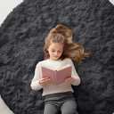 OLANLY Black Round Rugs for Bedroom - Machine Washable, 5 ft Circle Area Rugs for Living Room, Soft and Fluffy Shaggy Carpet for Teen Girls and Boys, Nursery Rooms, Dorms, Home Decor Aesthetic