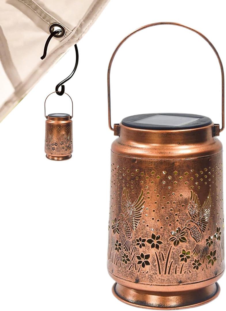 Metal Hummingbird Solar Lantern - Outdoor Waterproof Light | Solar Powered Landscape Decoration for Garden, Patio, Farm, Walkway, Path, Porch, Yard, Balcony, Outdoor Ambience Lighting