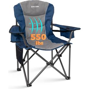KingCamp Oversized Camping Chair with Adjustable Lumbar Support, 550lbs Heavy Duty Padded Folding Lawn Chair for Adults, Outdoor Armchair with Cooler Bag, Cup Holder & Side Pocket for Fishing, Travel, Large
