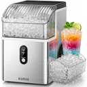Kismile Nugget Ice Maker Countertop, Sonic Ice Maker with 35Lbs/24H, First Ice in 7 Mins, 1.2L Water Tank, Ice Basket Holds 2.2Lbs, Self-Cleaning Pebble Ice Machine for Home Kitchen Office Bar(Silver)