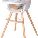 Foho Baby High Chair, Perfect 3 in 1 Convertible Wooden High Chair with Cushion, Removable Tray, and Adjustable Legs for Baby & Toddler (Beige)