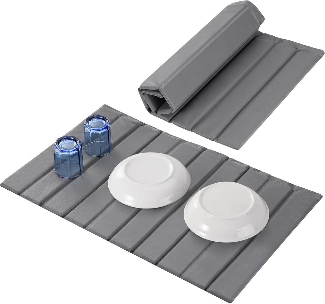 Oxydrily Large Stone Drying Mat for Kitchen Counter, Ultra Absorbent Diatomaceous Earth Mat with PU Leather Cover Fast Drying Collapsible, Dish Mats for Dishes Buttles Cups Countertop Gray 23.6"x15.3"
