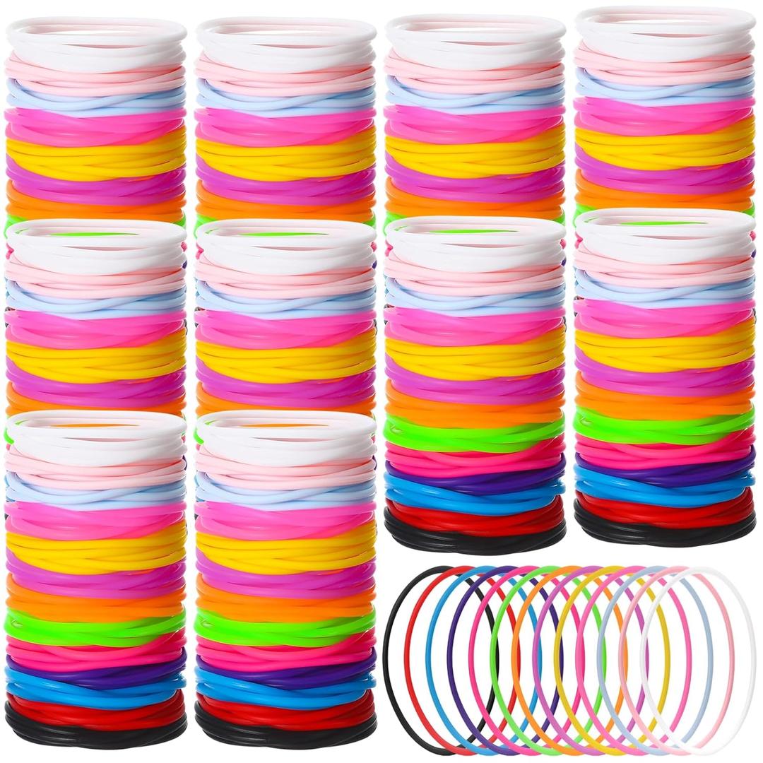 Nuenen 2000 Pcs Colorful Silicone Jelly Bracelets Bulk 80's Silicone Bracelets Neon Jelly Bracelets Wristband Rainbow Hair Ties Gift for Disco Rock Pop Star Party Favors