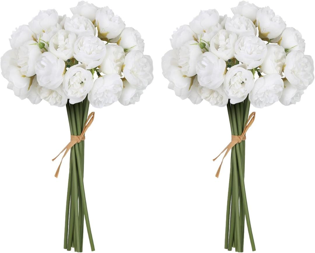 IPOPU Ranunculus Artificial Flowers 18 PCS Silk Flowers Artificial Peonies Faux Ranunculus Flowers for DIY Wedding Bouquet Bridal Shower Filler Flowers Decor(White)