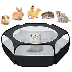 UWE Small Animal Playpen, Chicken Brooder Box with Cover Top, Portable Outdoor Exercise Pet Cage Tent, Waterproof Breathable Pet playpen Indoor for Chick Ktiien Bunny Hamster Guinea Pig, Black