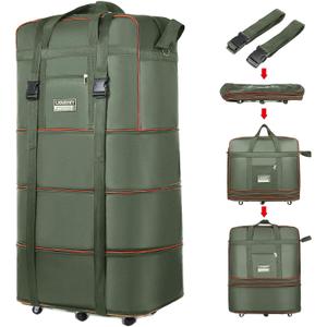 Travel bag with wheels, expandable, foldable, luggage bag, large capacity foldable rolling travel bag, suitable for men and women for moving house, studying abroad and traveling, 17.7x 10.6x 30.9 inches