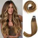 LADY MIRANDA Tape in Hair Extensions Human Hair 100% Remy Hair Extensions 20 Inch 20 Pcs 50g/pack Tape in Extensions Seamless Invisible Long Lasting Tape ins Hair Extension (T4/27, 20 Inch)
