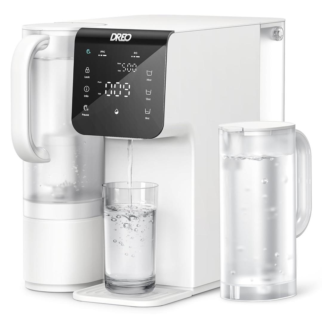 Dreo Reverse Osmosis Water Filter Countertop, 7-Stage RO Water Filtration System, 3:1 Pure to Drain, Portable Water Pitchers for Home Kitchen, No Installation, Reduce TDS, BPA Free (White)