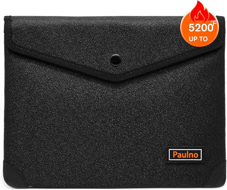 5200°F Fireproof Document Bag,Document Safe Fireproof Waterproof Bag with Heat Insulated,Fireproof Waterproof Document Bag Bag with Zipper,Fireproof Safe Storage Pouch for Valuables 11"x7.7"Black