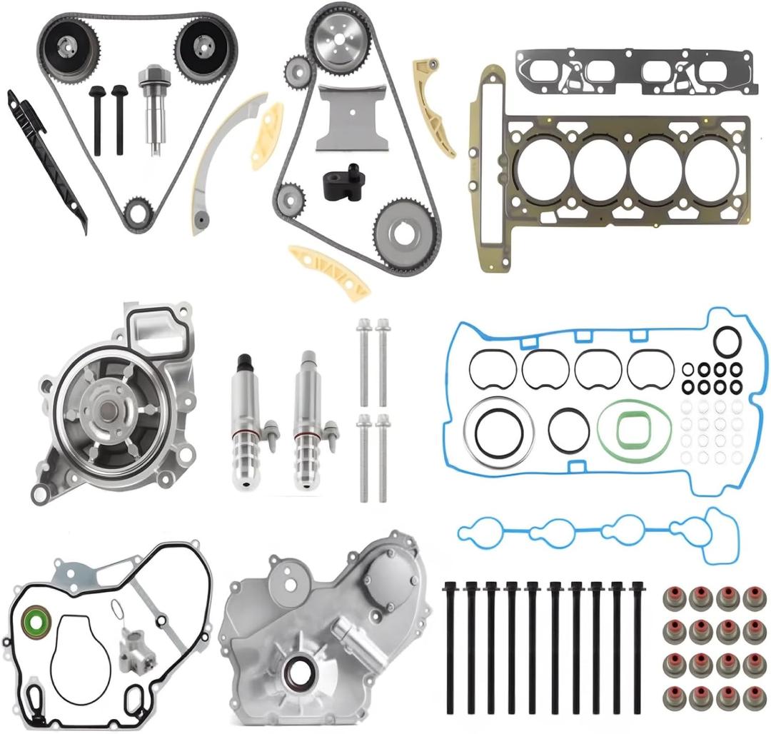 2.4 Timing Chain Kit 9-4201S Head Gasket Water/Oil Pump VCT Solenoid Actuator Gear Guide Rail Sprocket for Chevy Equinox Malibu,for Buick Lacrosse Regal Verano,for GMC Terrain 2.4 2.2L Ecotec