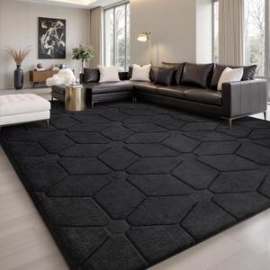Sour Lemon 8x10 Area Rugs for Living Room, Soft Large Area Rug Fluffy Grey Rugs for BedroomMachine Washable Area Rug Non Slip Carpet Rug for Living Room Playroom Kids Room Home Decor (Black)