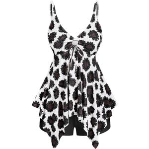 ROSE GAL Rosegal Women Plus Size Modest Tankini Swimsuit Handkerchief Sunflower Cinched Boyleg Swimwer (3X, Black_1)
