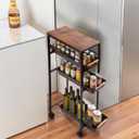 Slim Laundry Small Rolling Cart Organizer with Wood Top, 5 Tier Rolling Storage Cart with Pull-Out Drawers, Metal Narrow Bathroom Storage, Narrow Kitchen Rolling Cart(Black)