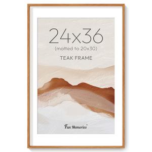 24x36 Solid Teak Poster Frame, Fits 20x30 with Mat or 24x36 Without Mat