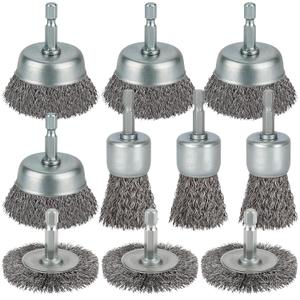 10 Pcs Wire Brush for Drill, Coarse Carbon Steel Crimping Wire Wheel Brush, 1/4 Inch Hex Shank, Wire Cup Brush Drill Bit for Cleaning Rust, Stripping and Abrasive