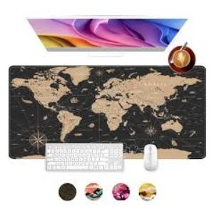 Gaming Mouse Pad for Desk, Vintage World Map Office Large Desk Mat, 31.5x11.8Inch Long Computer Keyboard Mousepad with Non-Slip Base and Stitched Edge, Gifts for Him