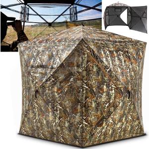 Hunting Blind 360/270 Degree See Through Ground Blind with Double Doors, Portable 2-3 Person, Pop-up Hunting Blind, Camouflage Hunting Blind