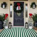 St. Patrick's Day Striped Outdoor Rug Green and White Porch Rug 4' x 6' Spring Doormat Layered Welcome Mat for Farmhouse Spring Front Porch Entryway Decor