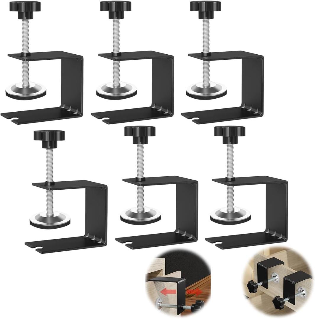 6 Pcs C Clamps, Drawer Front Installation Clamps, Cold-Rolled Steel Clamps for Woodworking, Can Be Used as Door Installation Tools and Cabinet Tools, Black (6)