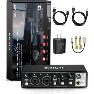 2x2 USB-C Audio Interface for PC/Mac Recording, 24-bit/192kHz, Dual TS/XLR Inputs, +48V Phantom Power, Studio/Podcast/Streaming (Matte Black)