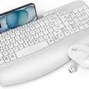 Wireless Keyboard and Mouse Combo, Wave Keys FullSized Ergonomic Keyboard with Cushioned Plam Rest, Phone Holder, Comfortable Natural Typing, 2.4G Cordless Set for Computer, Laptop, Pc, Mac, Windows