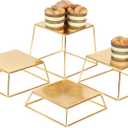 Dessert Table Risers Display Stands Food display Gold Metal Square Retail Pizza,Cupcake,Candy Stands Food Platter Tray,6x6 INCH, Set of 4