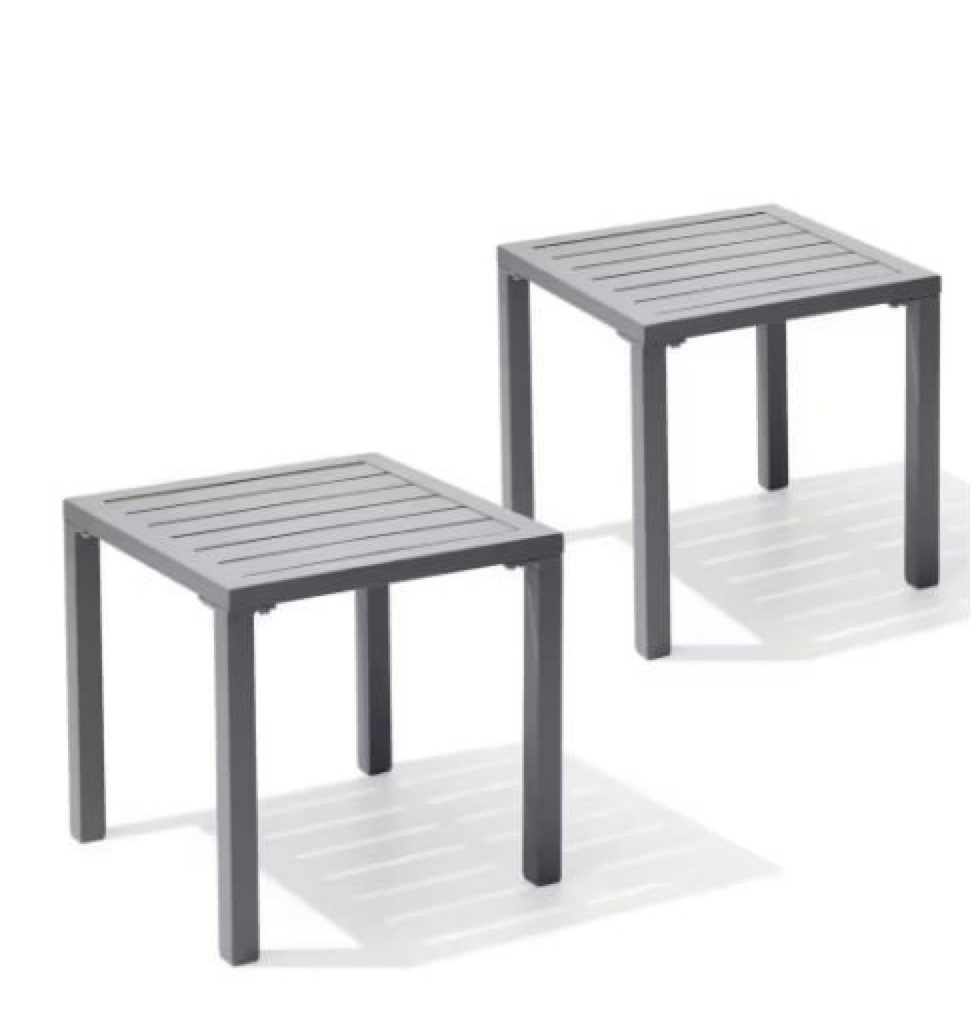 15.7 in. Square Aluminum Outdoor Side Table in Gray (2-Pack)