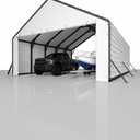 20ft Wide Heavy Duty PE Carport Waterproof Outdoor Garage Shelter for Car, Truck, Boat with Removable Sidewalls, White