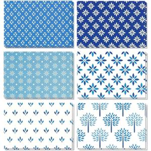 BEST PAPER GREETINGS 48 Pack Blue Stationery Notecards and Envelopes Set - 4x6-Inch All Occasion Thank You Notes for Birthdays, Business - 6 Floral Designs (Blank Inside) - Blank Cards And Envelopes