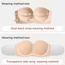 Strapless Bandeau Bras for Women Push Up Sticky Bra with Non-Slip Tube Top Seamless Invisible Bralette (Black)