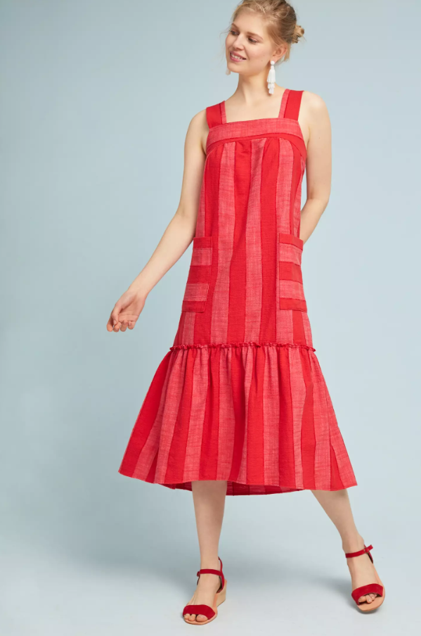 Anthropologie Maeve Tonal Stripe Red Midi Dress
 XS