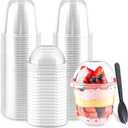 Zezzxu 50 Pack 12 oz Plastic Dessert Cups with Dome Lids (No Hole) and Sporks, Clear Disposable Fruit Cups with Lids for Yogurt Parfait Ice Creams Pudding Cakes