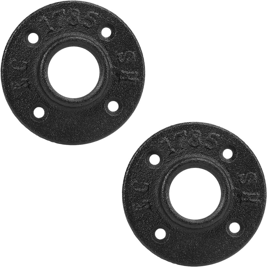 Industrial Pipe Floor Flange, Heavy Duty Malleable Iron Pipe Fittings, Wall Mounted Vintage DIY Threaded Flange for Decoration Pipe Fitting Project, Black(2 Pack, 1 Inch)
