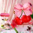 Feifeiya Coquette Pink Bow Cherry Piñata Pink Girls Party Piñata Bundle with a Blindfold, Bat and Confetti Birthday Coquette Party Supplies