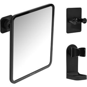 Fog Free Shower Mirror 87 Inches, Rotatable Bathroom Anti-Fog Mirror with Adjustable Shaver Hook, Shaver Holder & Makeup Mirror for Men Women, Black Shower Accessories