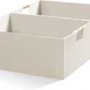 Foldable Fabric Storage Cubes, 2 Packs Cloth Storage Baskets with Wooden Handles, Collapsible Shelf Closet Organizer Bins, Rectangular Storage Boxes for Decor (Beige)