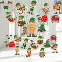Zomiboo 53 Pcs Christmas Hanging Swirls Decorations Christmas Candy Gingerbread Man Truck Red Cardinals Christmas Ceiling Decor Ornaments for Christmas Tree Xmas Holiday Party Supplies(Elf)