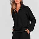 PRETTYGARDEN Women's 2 Piece Outfits Casual Lapel Half Zip Sweatshirts And Wide Leg Pants Tracksuit Sets (Black, M)