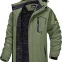 TACVASEN Men's Winter Skiing Jackets Water Resistant Fleece Coats Insulated Thermal Snowboard Jacket Parka Raincoat with Hood (#215 Gray Green, B)